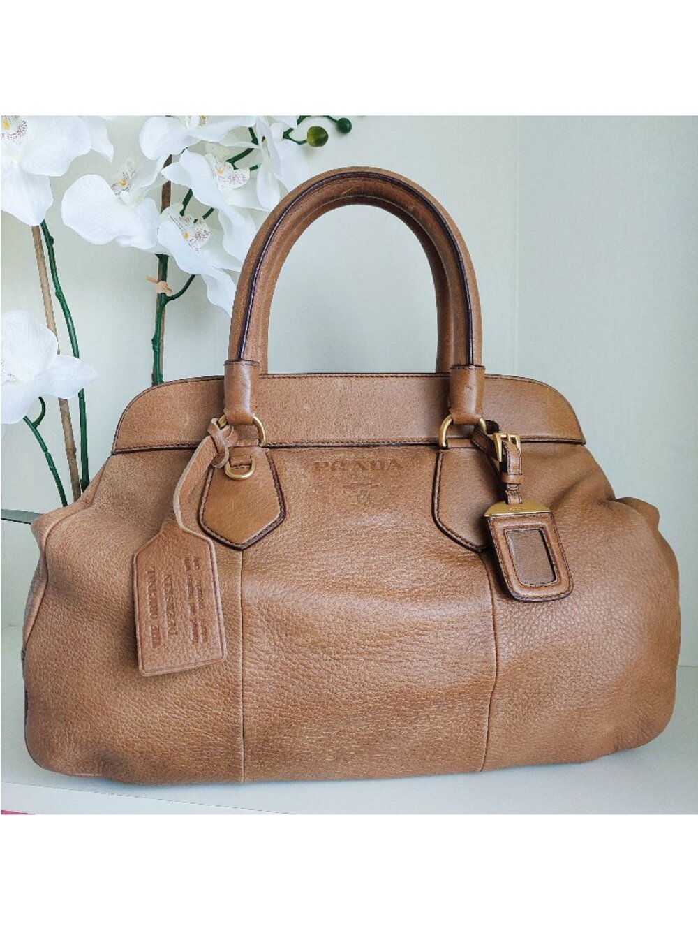 Prada Deerskin Leather Tan Satchel